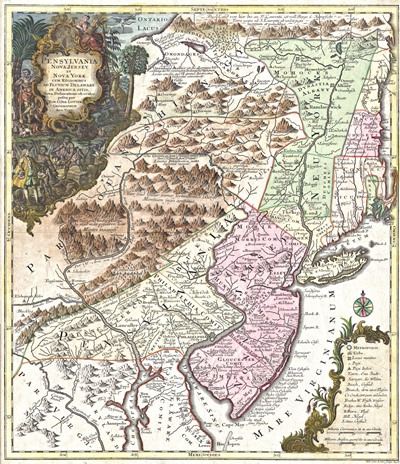 Large 1756 Map of Pennsylvania, but also with Delaware.