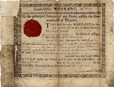 Example of a Virginia Land Warrant from the 1779